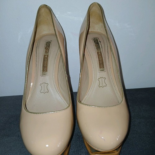 Buffalo double-layer leather patent platform pumps 12cm like new