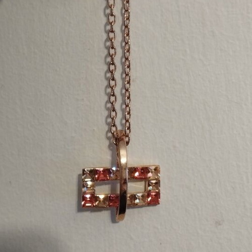Pendant necklace gold-tone with geometric rectangular and multicolor stones like new