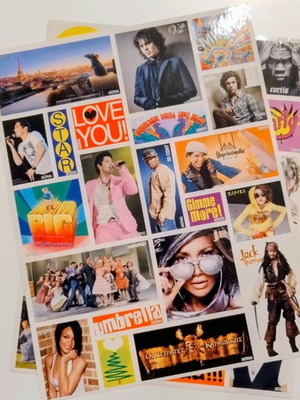 Stickers new, 43 pieces, various artists, 2 pages poster