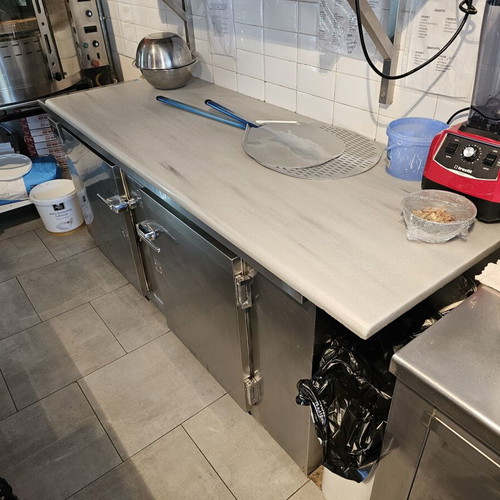 Inox professional fridge with two doors and marble top like new