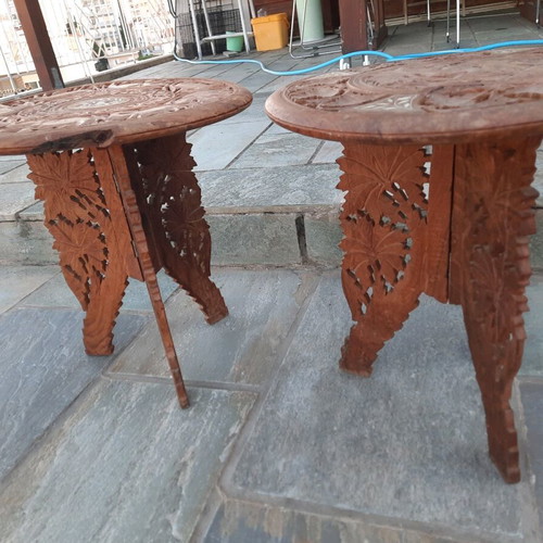 Wooden carved tables like new, set of two