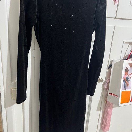 Velvet black midi dress like new with glitter and side slit