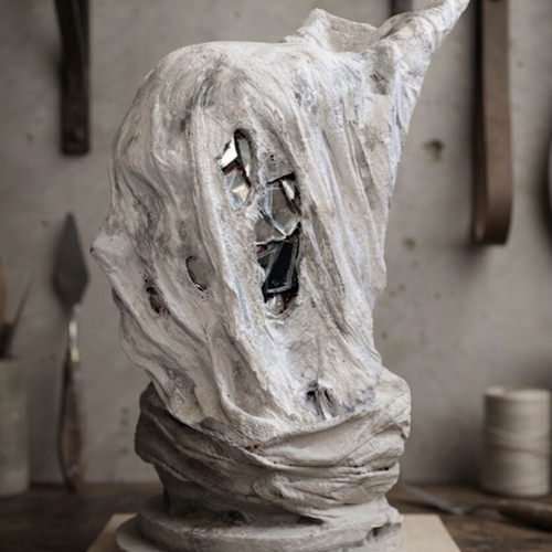 Veiled Silence Mixed-Media Sculptural Art Piece made-to-order