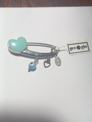 Gregio silver (925) safety pin with turquoise enamel heart and eye charm new
