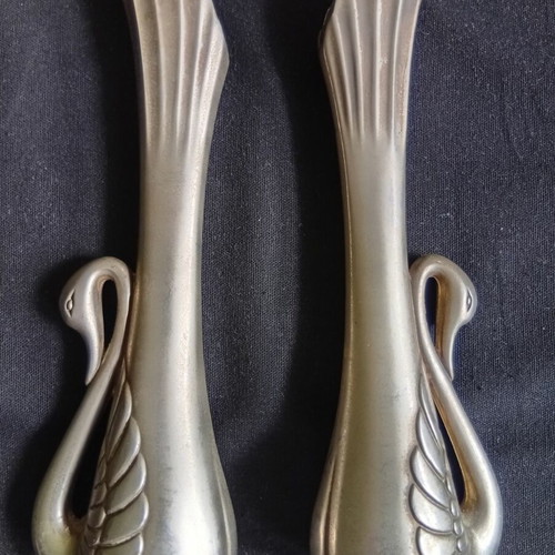 Metal vases swan-shaped set of 2, 17.5 cm, used
