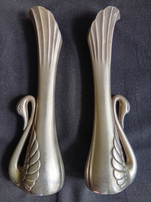 Metal vases swan-shaped set of 2, 17.5 cm, used