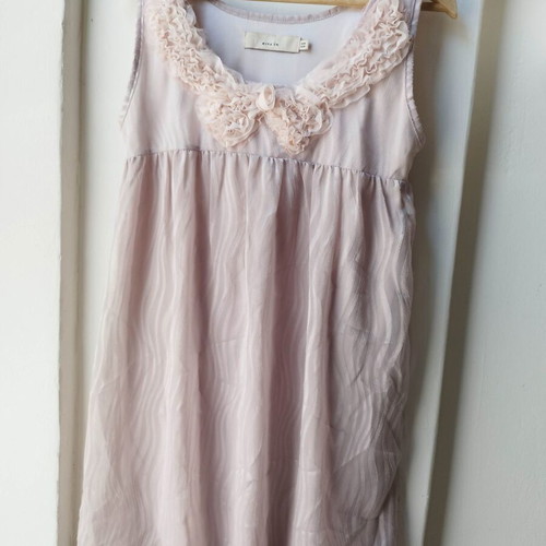Mina UK Mini Dress blush pink silk-look ruffles size M like new