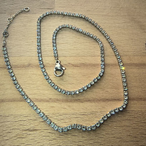 Tennis Necklace with Strass, new, silver color