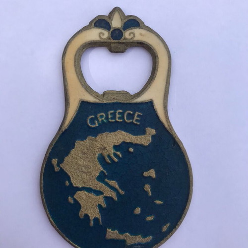 Tsolias Bottle Opener used, 60s - 70s souvenir, bronze