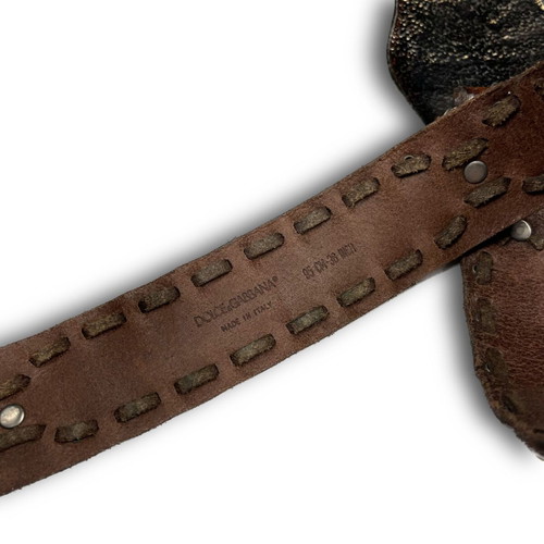 Dolce & Gabbana Silver Antique DG Logo Buckle Leather Belt like new, size 95cm, brown