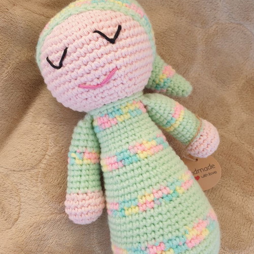 Handmade sleeping baby doll, new, colorful knit, 22cm×12cm