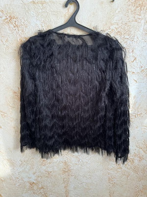 Ζακέτα Stradivarius μαύρη με γκλίτερ και κρόσσια, καινούργια