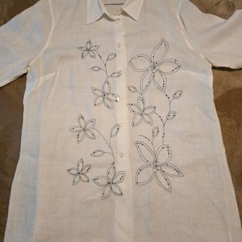 Ulla Popken women's linen shirt like new, white with embroidery