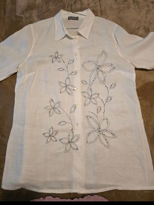 Ulla Popken women's linen shirt like new, white with embroidery
