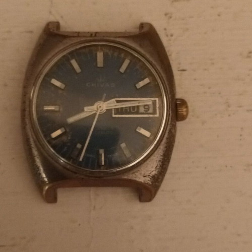 Chivas Swiss watch 21 jewels Incabloc manual used, blue and silver