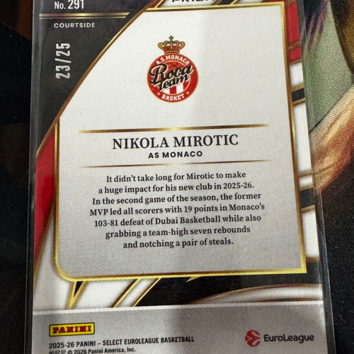 2025-26 Select Euroleague Nikola Mirotic Courtside Pink Ice card /25
