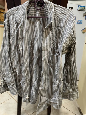 Kiros men's striped shirt like new, size XL, white and gray