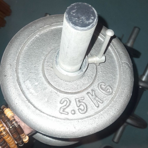 Adjustable dumbbell set used, 14kg plates with 4 bars