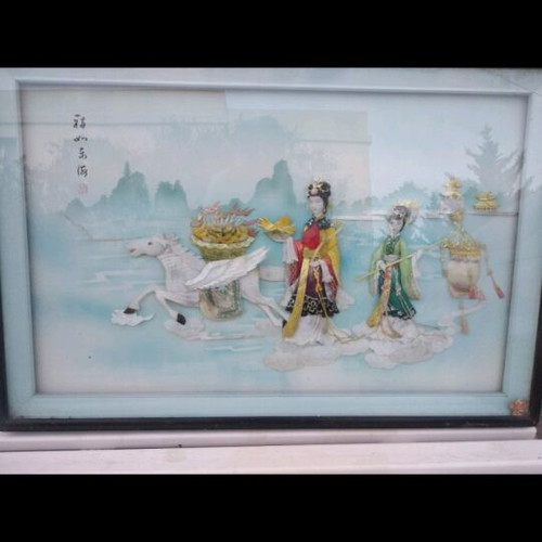 Chinese traditional 3D painting used 90x60 silk with shells