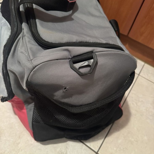 Nike Brasilia sports bag used, gray and fuchsia