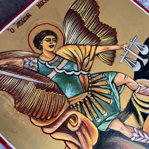 Archangel Michael icon new on wood with gold background