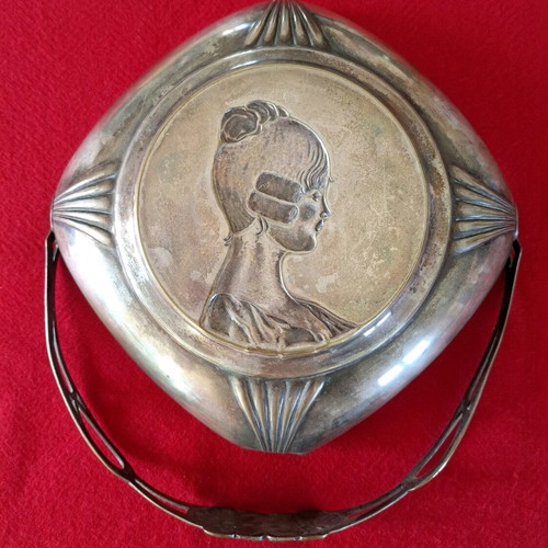 Art Nouveau silver plated candy dish used, early 20th century