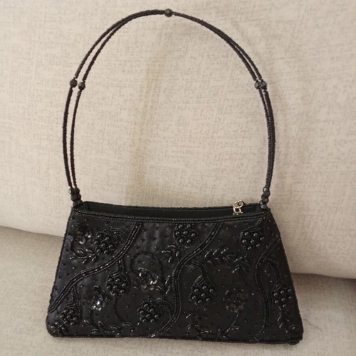 Handmade black satin fabric handbag like new