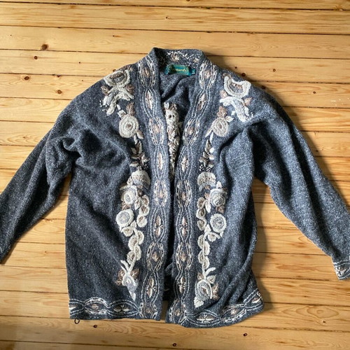 Leone wool cardigan used, gray and beige, size L