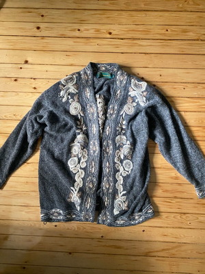 Leone wool cardigan used, gray and beige, size L