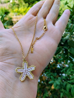 Steel starfish miyuki necklace made to order, beige and gold
