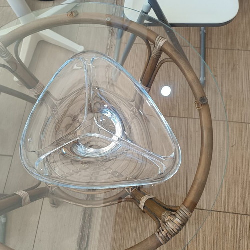 Transparent glass decorative bowl, triangular organic shape