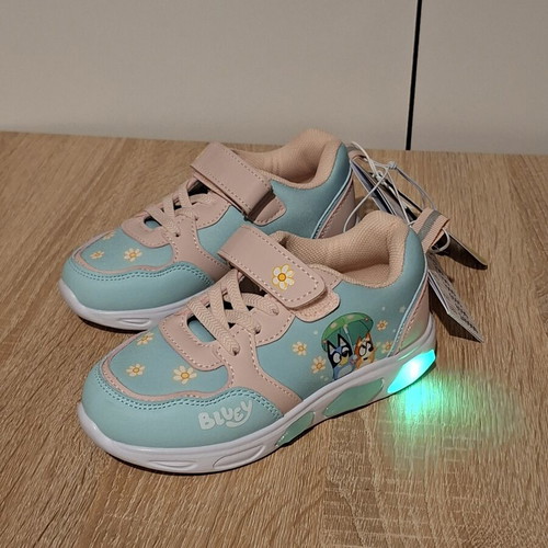 Bluey Sneakers with LED Lights, Size 27, Pink and Turquoise