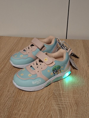 Bluey Sneakers with LED Lights, Size 27, Pink and Turquoise
