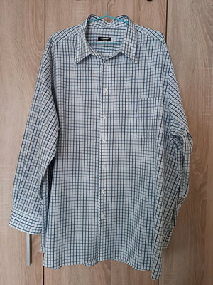 Men's checked shirt like new, white and blue