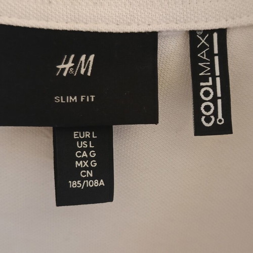 H&M Men's Polo White Slim Fit Cool Max L New