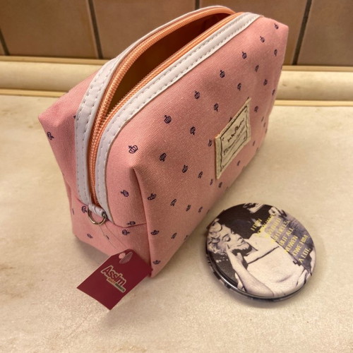 Small toiletry bag and pocket mirror new with waterproof lining