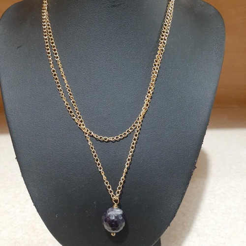 Necklace with amethyst in steel, new, length 80 cm