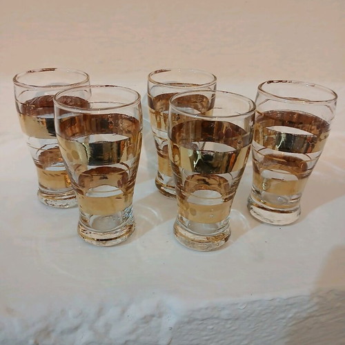 Vintage glasses used, set of 5 for ouzo, tsipouro, raki