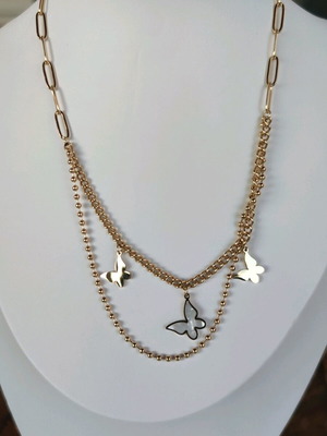 Стоманено колие ново, златисто с пеперуди