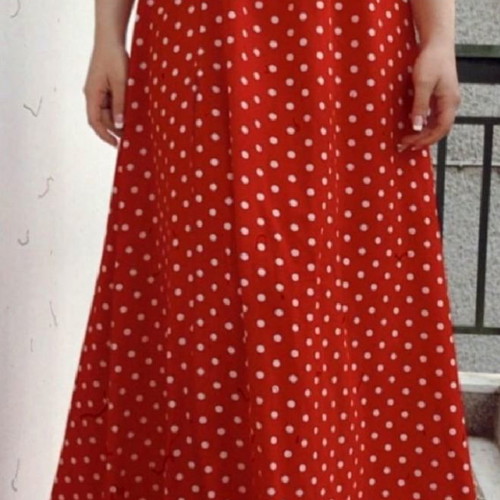 Long dress red with white polka dots size M like new
