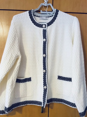 Cardigan like new with pearl buttons and black trim, size XXXL