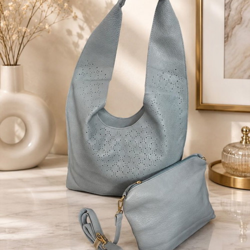 Light Blue Hobo Bag Set new with matching pouch