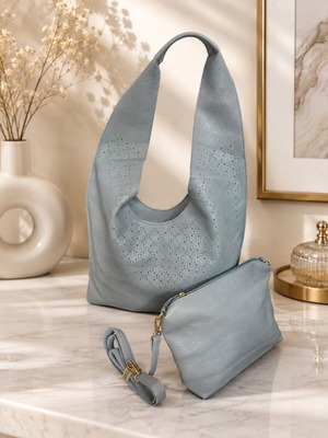 Light Blue Hobo Bag Set new with matching pouch