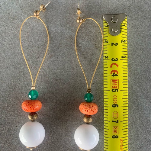 Long beaded summer earrings like new, white and orange