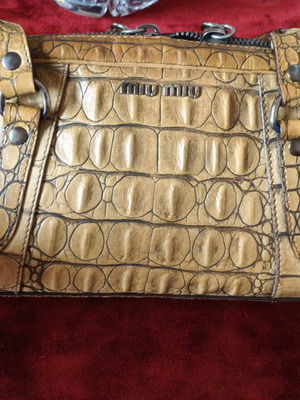 Miu Miu vintage croc-embossed leather shoulder bag, camel tan
