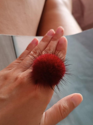 Pom Pom fur burgundy ring Claire's like new