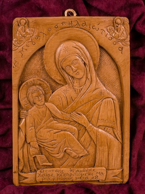 Panagia Magalospilaiotissa icon new, made of wax, mastic and incense