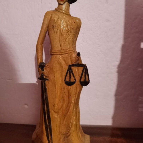 Wooden statue of Themis goddess of justice like new
