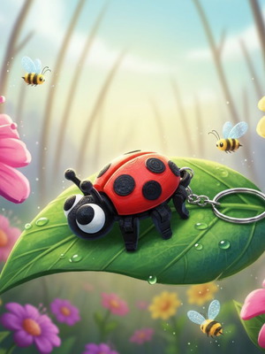 3D Printed Ladybug Keychain with Articulated Legs, New, Colorful