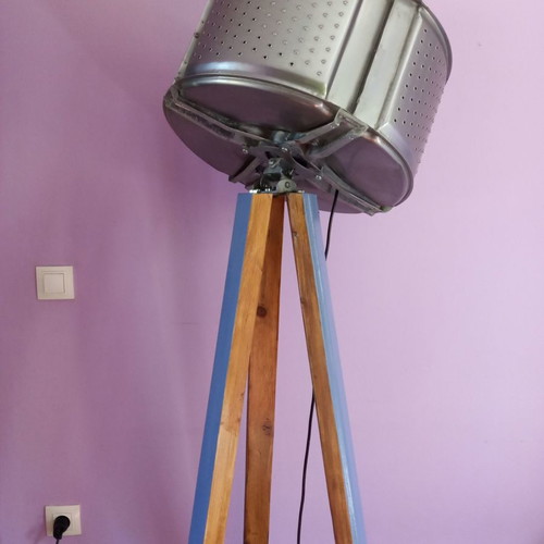 Floor lamp upcycled art with foot switch and adjustable suspension